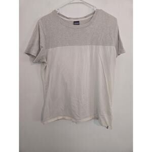 Patagonia womens large tee shirt white and gray small stain.